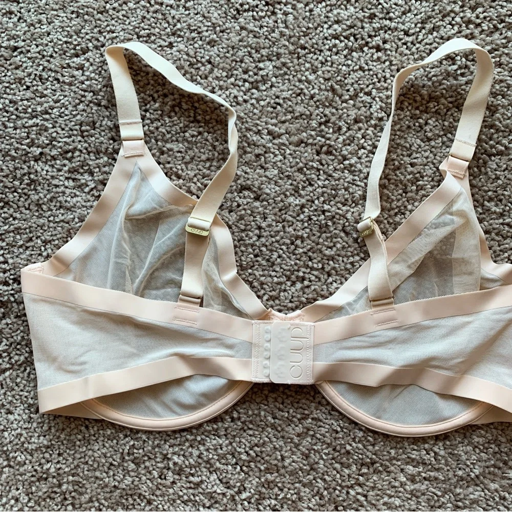 Cuup The Plunge Bra Size 38F Ivory Off White Sheer Mesh Underwire Adjustable - Picture 2 of 10
